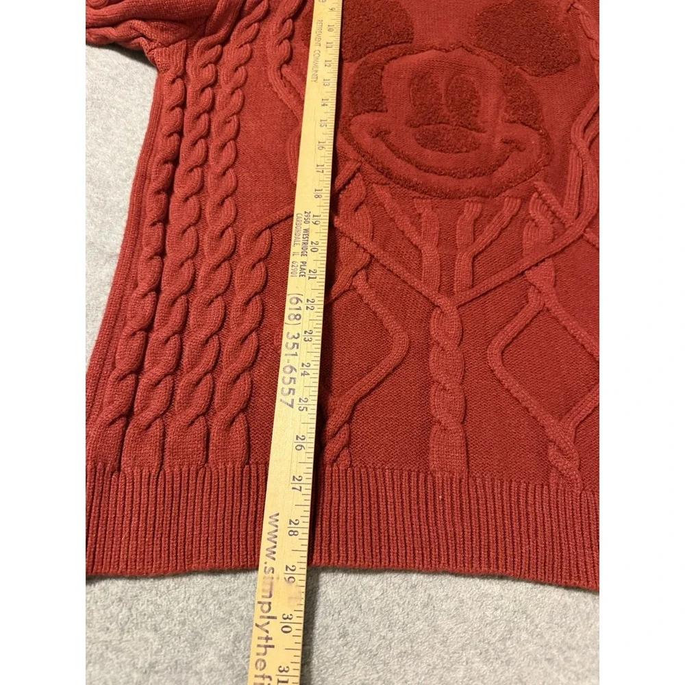Disney Mickey Mouse Cable Knit Sweater Red Textured Crewneck Holiday Heavy Large